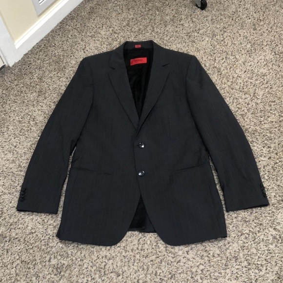 Hugo Boss Aamon Sports Coat Size 38R Dark Gray Blue Striped Wool Blazer - Picture 2 of 11